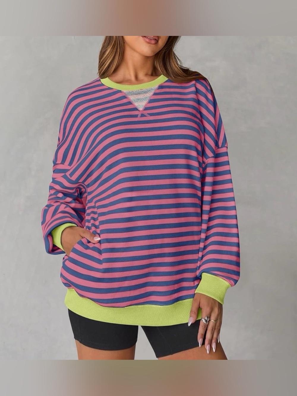 Striped Pink and Blue Crewneck Sweater, Size S, NWT, Comfy Casual Colorful